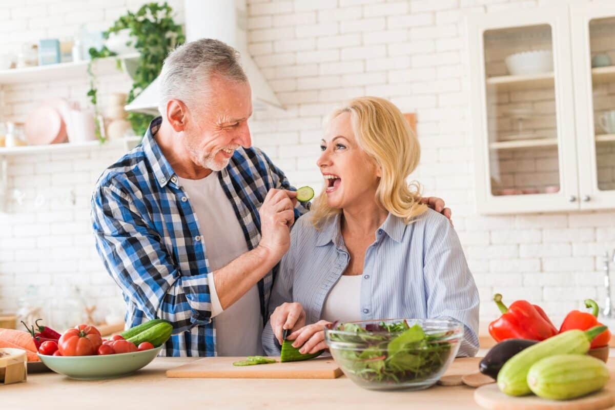 Senior Eating plant base meal