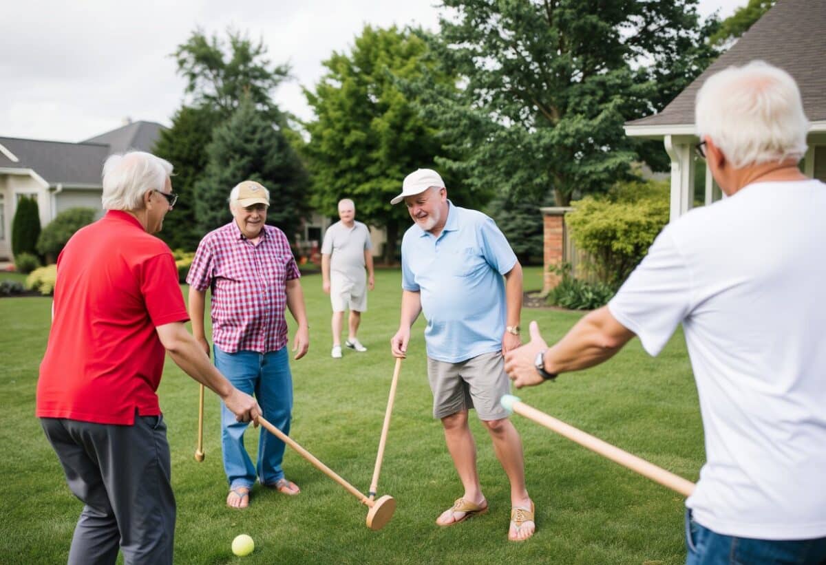 senior playing lawn games